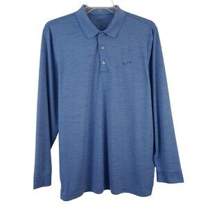 Greg Norman Shark Blue Tiger Stripe Long Sleeve Golf Polo Shirt XL